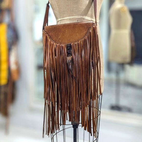 Vintage Tooled Leather Fringe Crossbody Bag - Picture 5 of 9